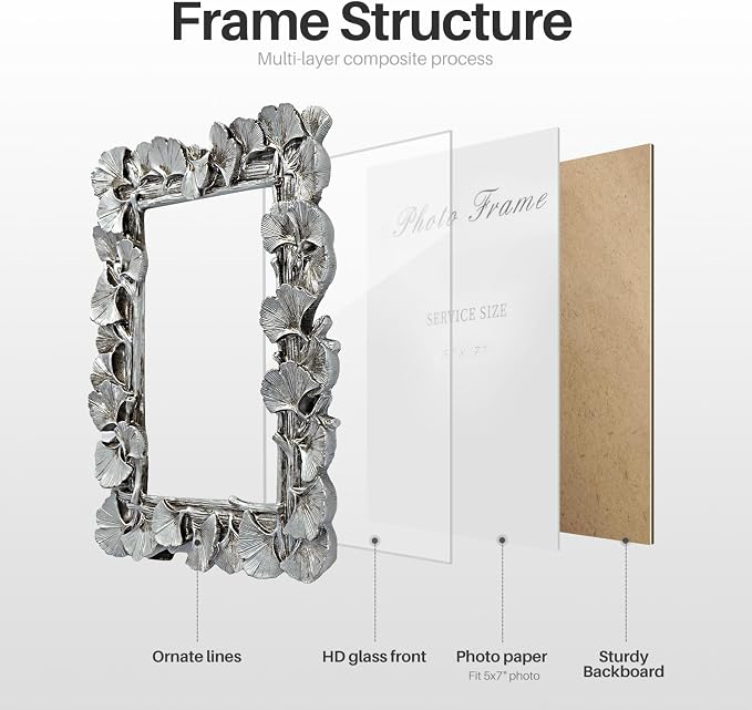 Cuspin Silver 5x7 Picture Frame, Vintage Silver Ornate Leaf Textured - Image 7
