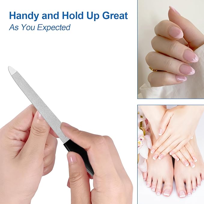 Fingernail Files (6 Pack), Metal Nail Files for Natural Nails Stainless Steel 6 Inch Nail File with Sharp Pointed Tip Non Slip Handle, Finger Nail Filers for Women Sapphire Grit Sword Diamond Black