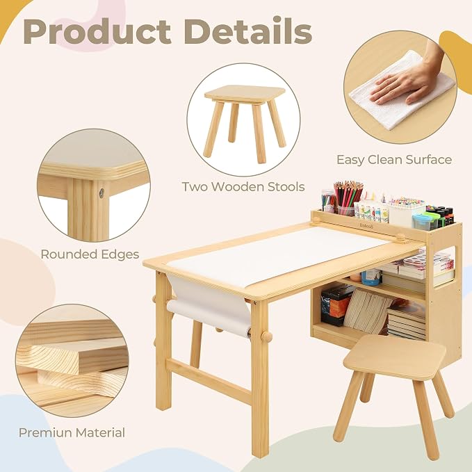 Bateso Kids Art Table and 2 Chairs Set - Image 5