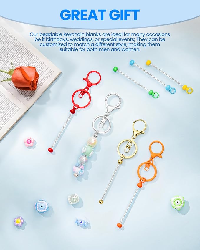 RQAYE 30pcs Beadable Keychains keychain bulk kit cute blank bead keychain strip - Image 4