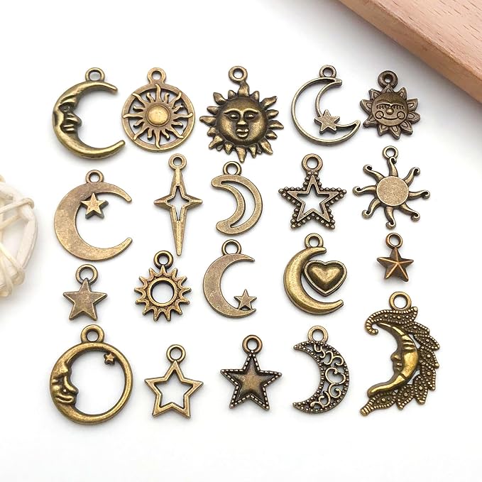 WOCRAFT 60pcs Antique Bronze Sun Moon Star Bracelet Charms - Image 5