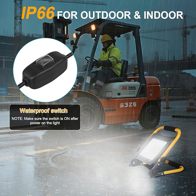 50W 5600LM LED Work Light with 16.5FT Cord, IP66 Waterproof, Portable Flood Light for Construction, Workshop, Garage, and Outdoor Use