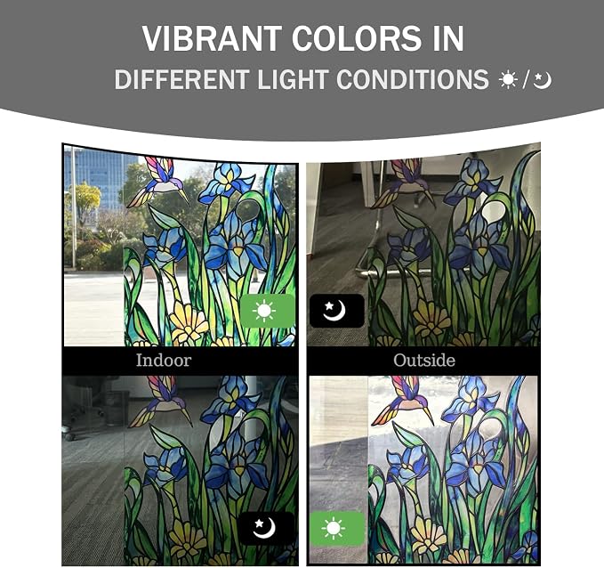 Original Hand Drawn Iris Faux Stained Glass Window Border Film, Watercolor - Image 7