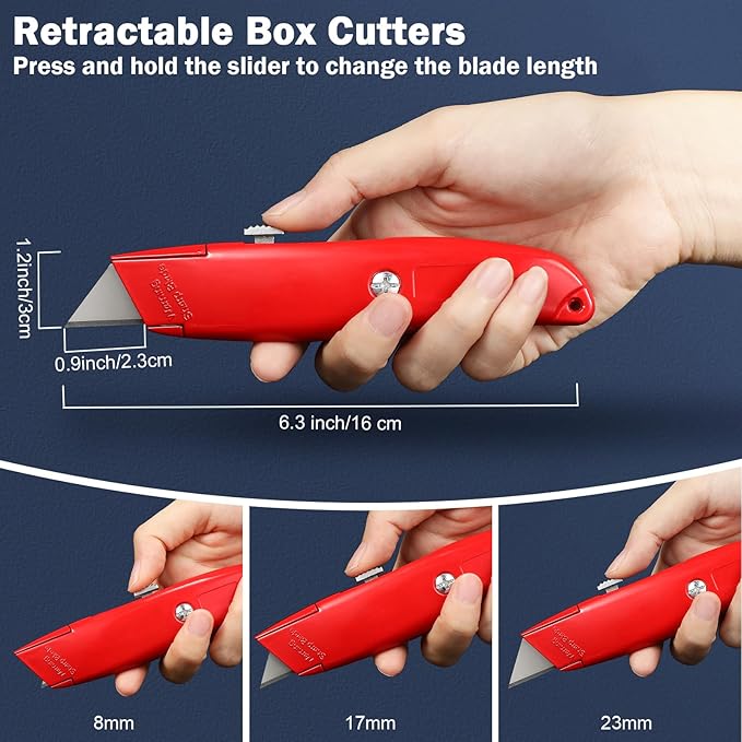 Lasnten 12 Pcs Box Cutter Bulk Retractable Utility Knife Heavy Duty Aluminum Alloy Carpet Knife Package Opener Cutter Blade for Cardboard Plastics Cartons DIY Home Warehouse Office(Red)