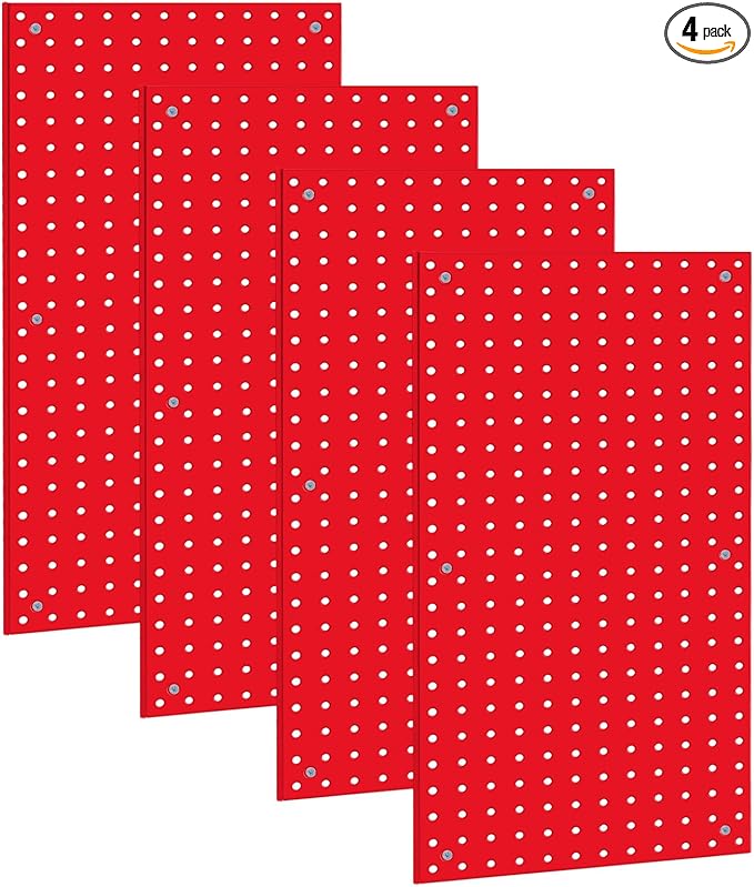 Peg Board,Pegboard Rack Garage Storage Steel Horizontal Peg Board Pack,Steel Pegboard Heavy Duty- 4 Pack 12-Inch X 24-Inch Metal Peg Board Tool Organization Panels (Red)