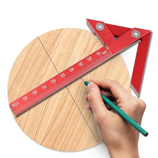 Aluminum Alloy Center Positioning Ruler, 45/90 Degree & Right Angle & Centerline Positioning, Red High-Precision Metric Measuring Multi-Function Arrow Ruler,043R