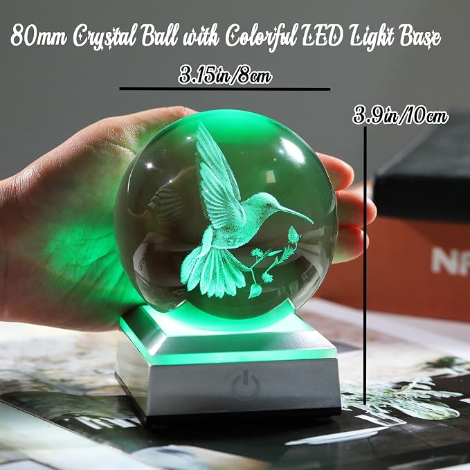Crystal Ball 3D Engraved Hummingbird - Image 5