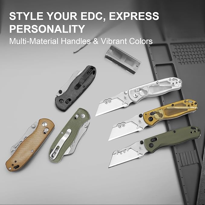 Kizer Drop Bear(Dual-screw Version) Folding Utility Knife, Clutch Lock Box Cutter EDC Pocket knife with 10PCS Razor Blades, Pocket Knives with Pocket Clip for Men Women V3619JA4