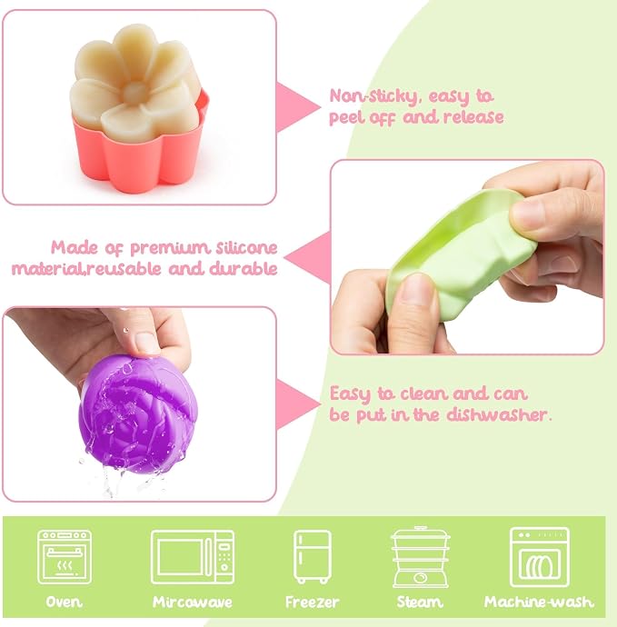 R HORSE 42Pcs Mini Size Silicone Molds, 2 x 0.8 inch Cupcake Multi Flower - Image 4