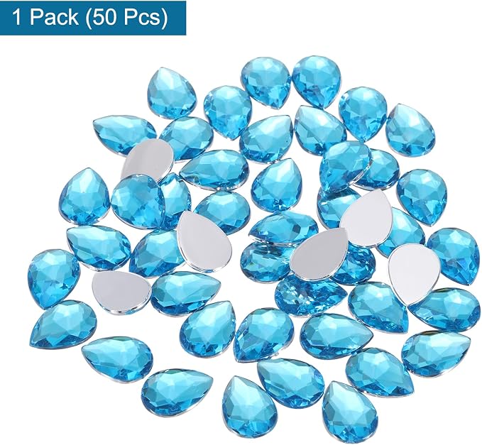 MECCANIXITY 50PCS Flat Back Acrylic Teardrop Gems 10x14mm Artificial Rhinestones - Image 3