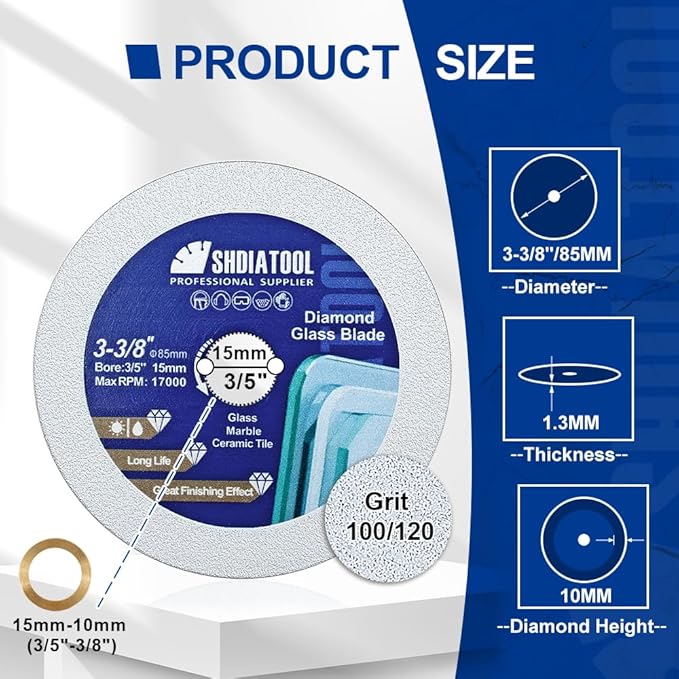 SHDIATOOL Glass Diamond Cutting Disc 3-3/8-Inch Saw Blade, Ultra-Thin Cut Off Wheel for Tile Ceramic Porcelain Marble 85mm (3 of Pack)