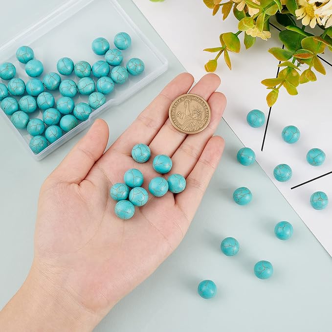 arricraft 50 Pcs Synthetic Turquoise Beads, 12mm Smooth Howlite Turquoise - Image 3