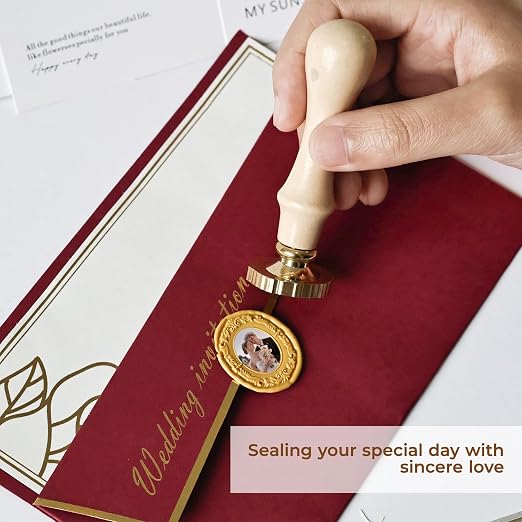 Frame Wax Seal Stamp, 3D Embossed Relief Carving Head and Wood Handle - Image 4