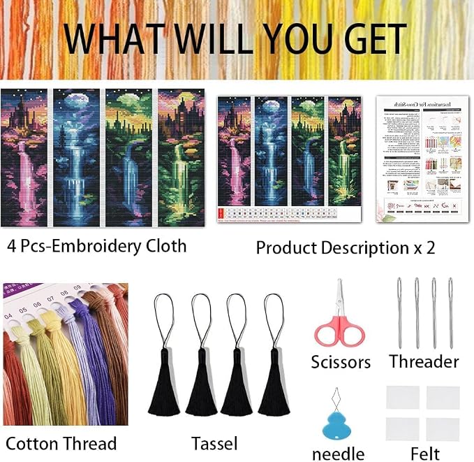 NEGEKFKX 4 Pcs Cross Stitch Bookmark Kit - Image 2