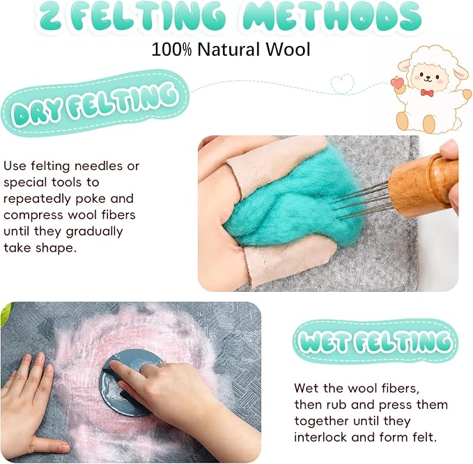 1.76oz Wool Roving: Needle Felting Wool White Roving Wool Felting Supplies Pure - Image 6