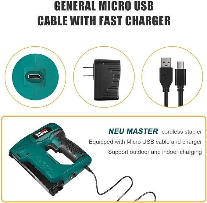 NEU MASTER Electric Staple Gun, Cordless Staple Gun with Staples & USB Charger, Staple Gun Heavy Duty for Upholstery, Crafts, Carpentry, Material Repair, Furniture DIY NTC0070