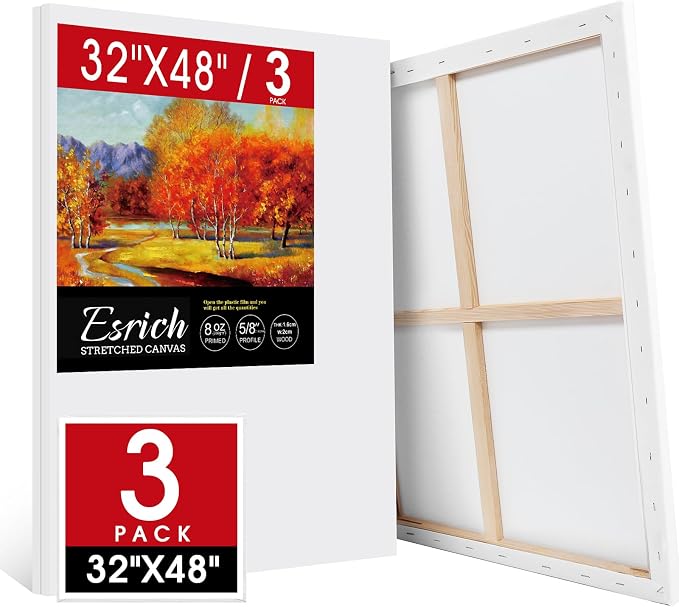 ESRICH Stretched Canvas for Painting 32x48 Inch, Primed Acid-Free Cotton Blank by ESRICH