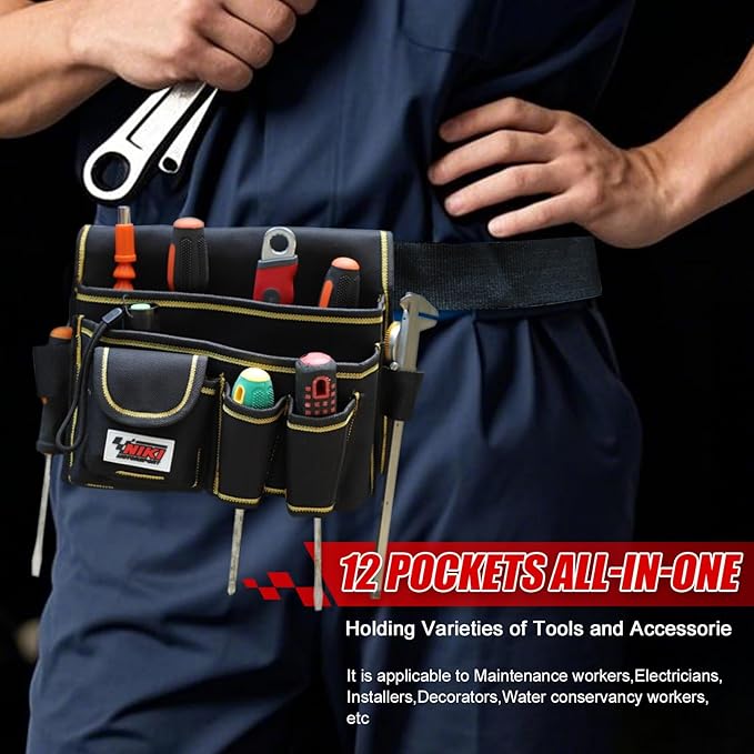 Tool Belt,600D Water-draining Oxford Cloth Tool Belts for Men,Electrician Tool Belt Widely Applied to Repairmen,Electrician,Carpenter,Construction (12 pockets)