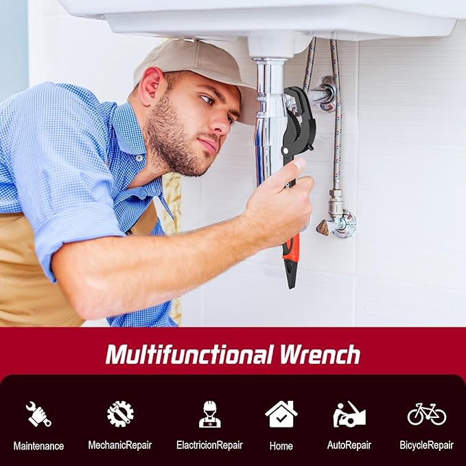 Pipe Wrench Set, 10” and 15” Self Adjusting Wrench 2-Piece Plumbing Tools - Pipe Vise Wrench Basin Wrench for 0.55“-2.48”/14-60mm Standard Nuts, Irregular Nuts, Pipes Use