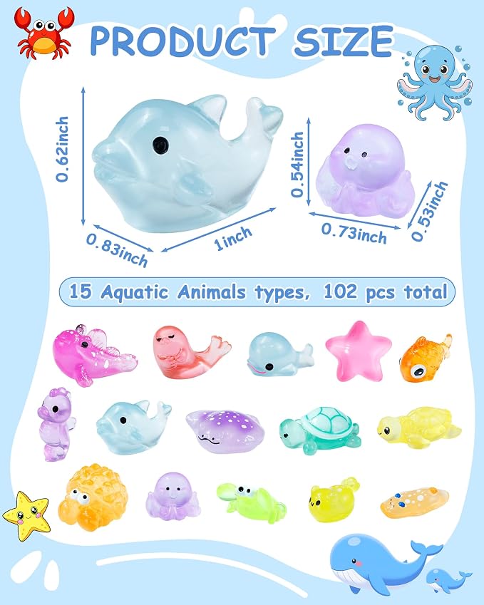 FIVEIZERO 102PCS Luminous Mini Resin Ocean Animals Bulk - Image 2