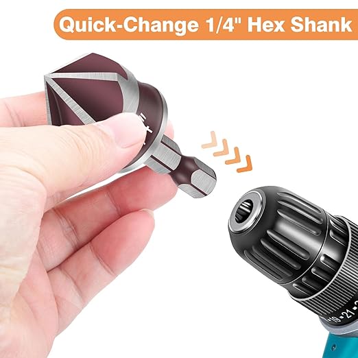 5PCS Countersink Drill Bit Set, 82 Degree HSS Counter Sink Drill Bit for Wood, Metal, Plastic, 1/4"-3/4" with 1/4" Hex Shank Countersink Bit Set