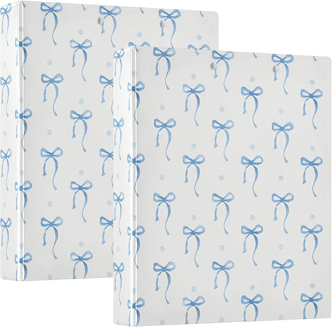 Blue Bow Round Ring Binders 1.5 Inch Ribbon Bow Knot 3 Ring Clipboard Binder by Wamika