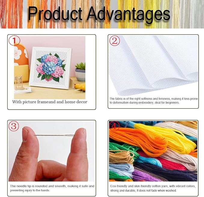 Hydrangea Cross Stitch Kits for Beginners, Flowers Stamped Cross Stitch for - Image 4