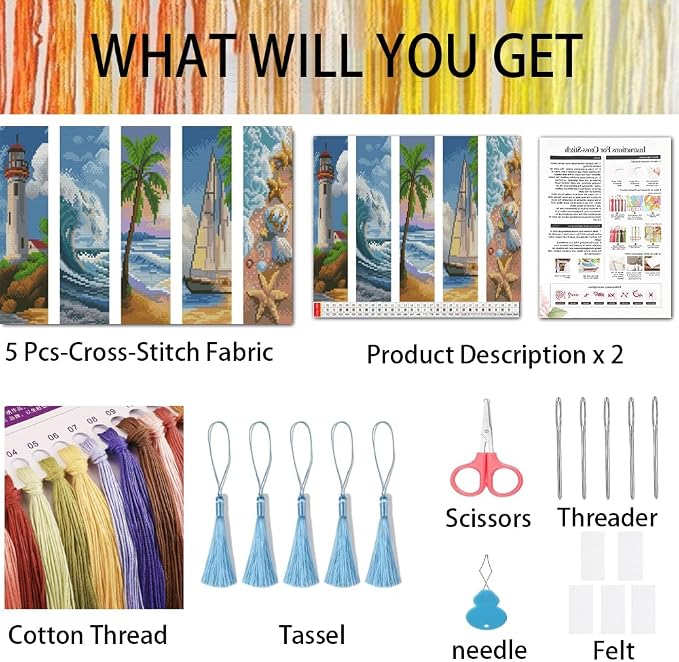 5 Pack Beach Scenery Cross Stitch Bookmark Kit - Image 4