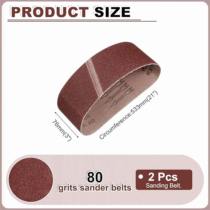 HARFINGTON 3 x 21 Inch Sanding Belts, 12 Pcs 80 Grits Aluminum Oxide Abrasive Belt Sander File Belt for Woodworking, Metal Polishing, Knife Sharpener
