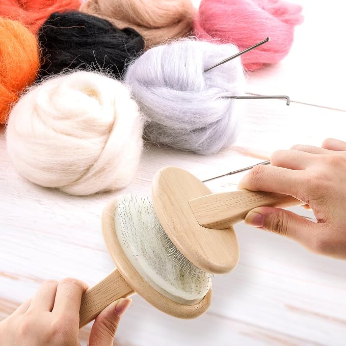 Tessco for you 2 Pcs Wood Hand Carders Needle Felting Brushes Carpet Brush Dog - Image 4