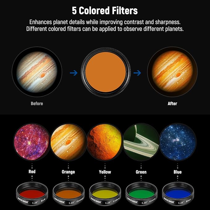 Neewer 1.25 inches Telescope Moon Filter, CPL Filter, 5 Color Filters Set - Image 5