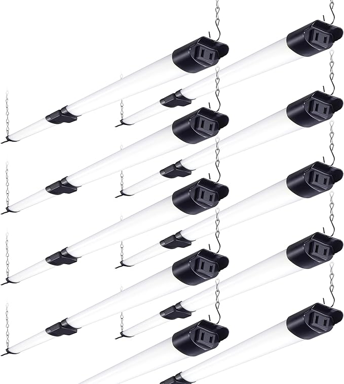 PARMIDA (10 Pack) Linkable LED Utility Shop Light, 45W, 3FT Integrated Fixture ETL 4500LM Plug-in Garage Lighting On/Off Switch, Surface or Suspension Mount for Basement Workshop Office, Black - 5000K