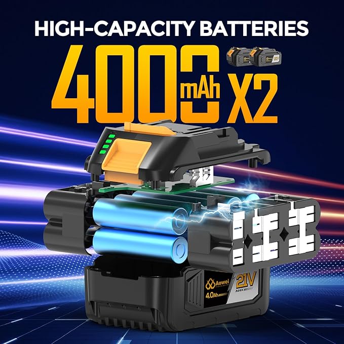 Brushless Cordless Angle Grinder, 21V Angle Grinder Toolbox Kit, with 2x4.0Ah lithium batteries and charger, yellow 4-1/2 inch grinder, suitable for cutting, grinding, polishing