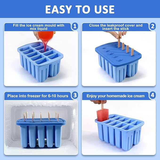 Popsicles Molds, 10 Cavity Silicone Popsicle Molds Easy-Release BPA-free - Image 5