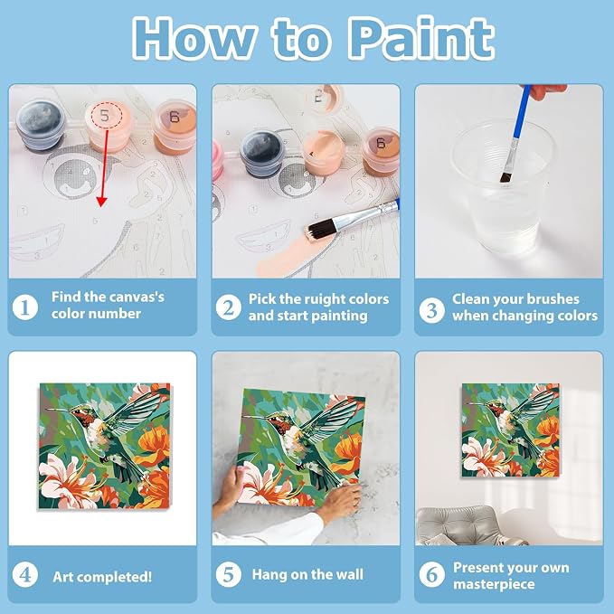 hkejoi Hummingbird Paint by Numbers Kit - Image 7