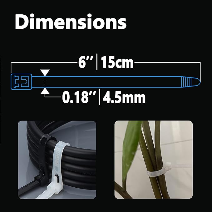 Reusable Zip Ties 6 Inch, Releasable Plastic Tie Wraps Small, Wire Ties - Image 4