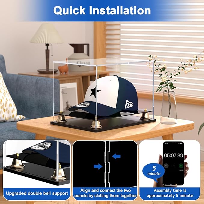 Hat Display Case Clear Acrylic Hat Display Box Assemble Baseball Cap Holder - Image 5