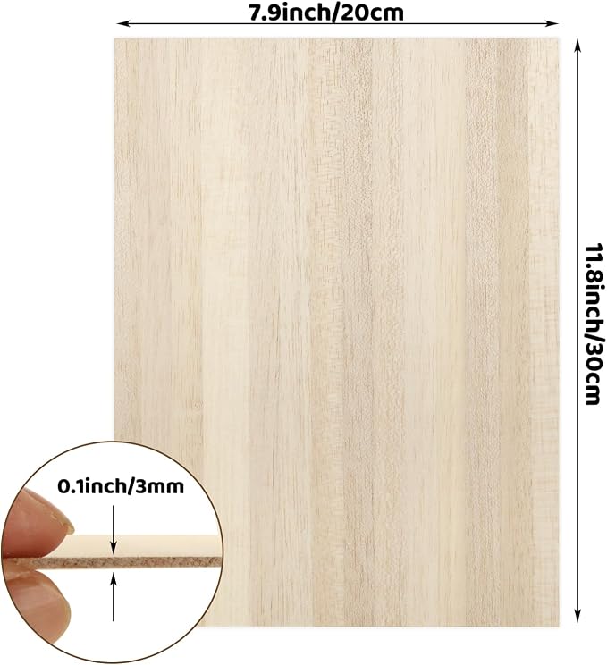 20 Pack Balsa Wood, 7.8”x11.8”x1/8” Balsa Wood Sheet, Thin Natural Unfinished - Image 2
