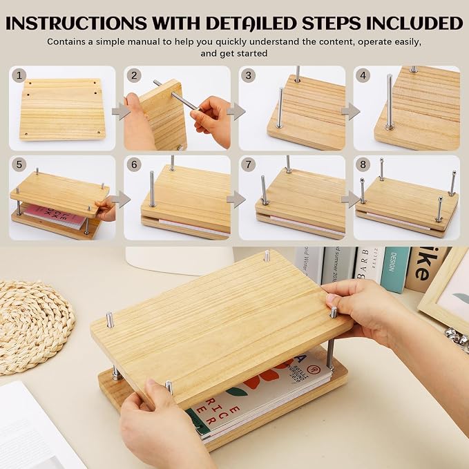 JUPEAN Book Press—7.9”x11.6” Wooden Book Binding Press Bookbinding Kit Flower - Image 8