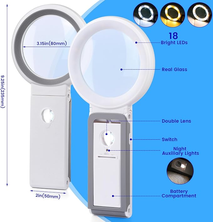 Magnifying Glass with Light and Stand, Foldable Handheld Magnifying Glass 18 - Image 5