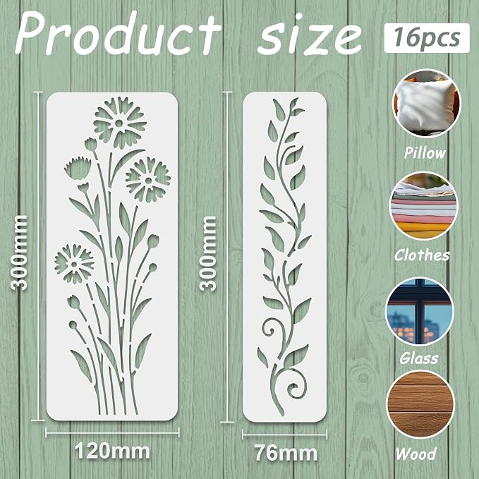 INFUNLY 16Pcs Leaf Vine Painting Stencil - Image 2