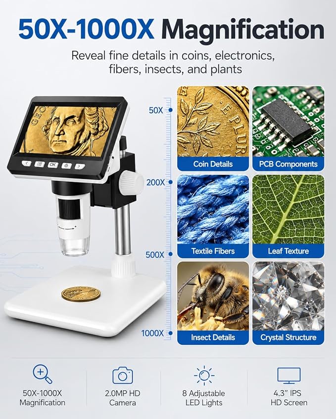 Digital Coin Microscope 1000X, 4.3" LCD Coin Magnifier - Image 3