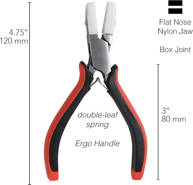 The Beadsmith Flat Nylon Jaw Pliers – Fine Tips – 5 inches (127mm) – Ergonomic Handle with Double Leaf Springs – Jewelry Making Tool for Creating Bracelets, Earrings and Necklaces