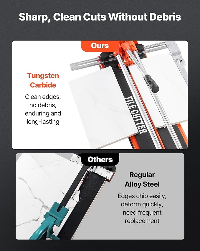 VEVOR 17-Inch Manual Tile Cutter for Wall & Polished Tiles,Double Rails for Precise Cutting, Tungsten Carbide Wheel,Non-Slip Handle,Anti-Displacement Pressure Rod,Precise Cuts for Pros & Beginners