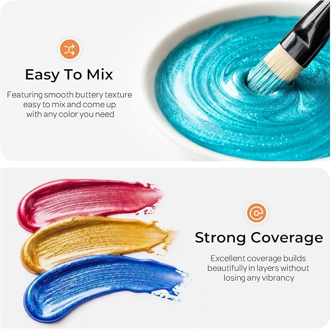 Nicpro 20 Colors Iridescent Acrylic Paint Set, 2 oz/60 ml Chameleon Metallic - Image 4