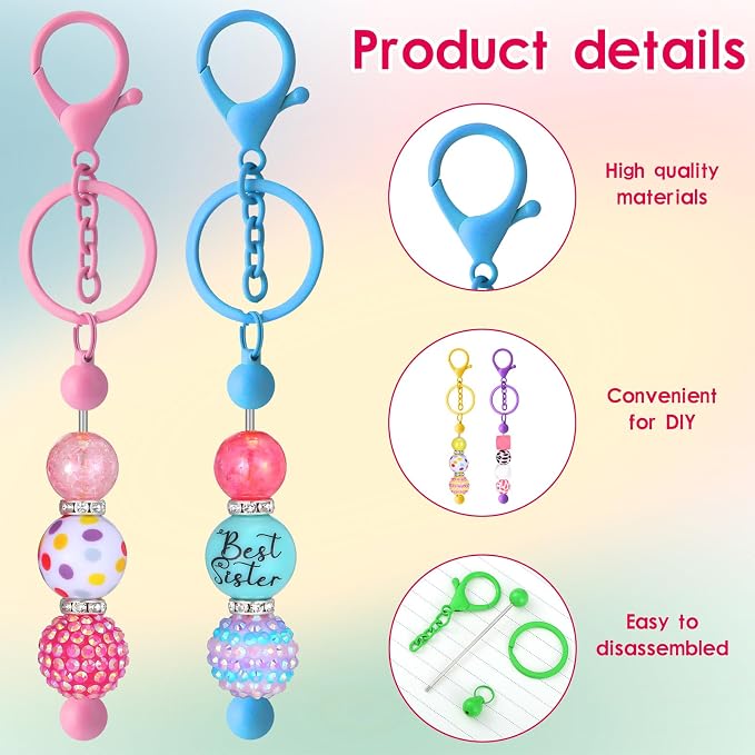 Sasylvia 60 Pcs Beadable Keychain Bars Bulk Making Kit 20 Beaded Keychain 20 - Image 3