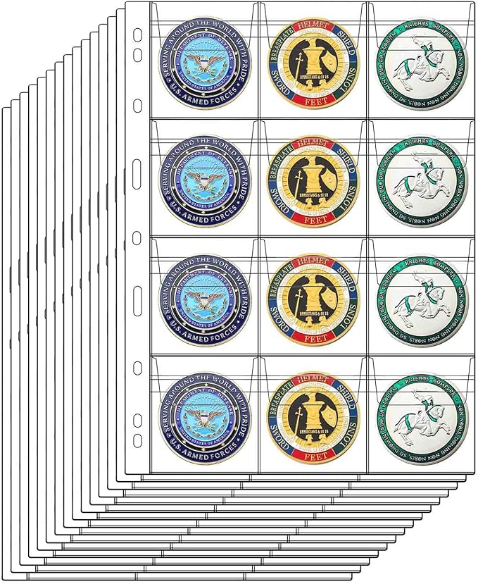 12-Pocket Coin Pages for Collectors, Standard 9-Hole Coin Collection Pages fit by Suremita