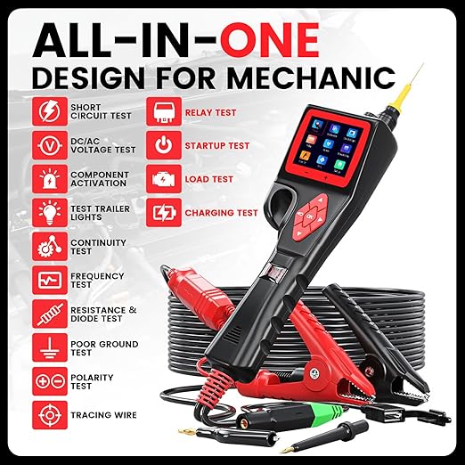 TopDiag P200 Power Circuit Probe Kit - Automotive Circuit Tester with 2024 Online Update, 9~30V Voltage Range, Multimeter, Relay Test, Fuel Injector Tester, Activating Component, Oscilloscope Mode