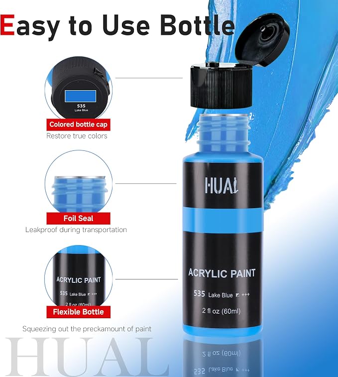 HUAL Acrylic Paint Set With 5 Brushes, 24 Colors - Image 5