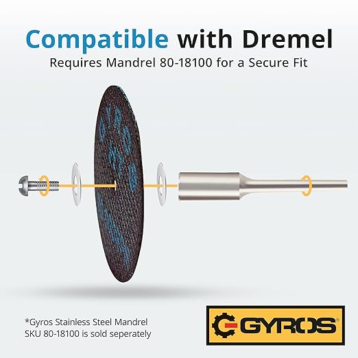 GYROS Cut-Off Wheels for Rotary Tools – 1.5” High-Tensile Fiberglass Reinforced, 12-Pack | Ideal for Cutting Hardened/Unhardened Steel, Steel Alloys, Hard Bronze, Metal | Made in USA 11-32156/12